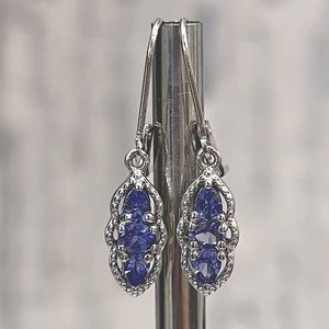 Premium AAA Tanzanite Sterling Silver Trilogy Lever Back Drop Earring